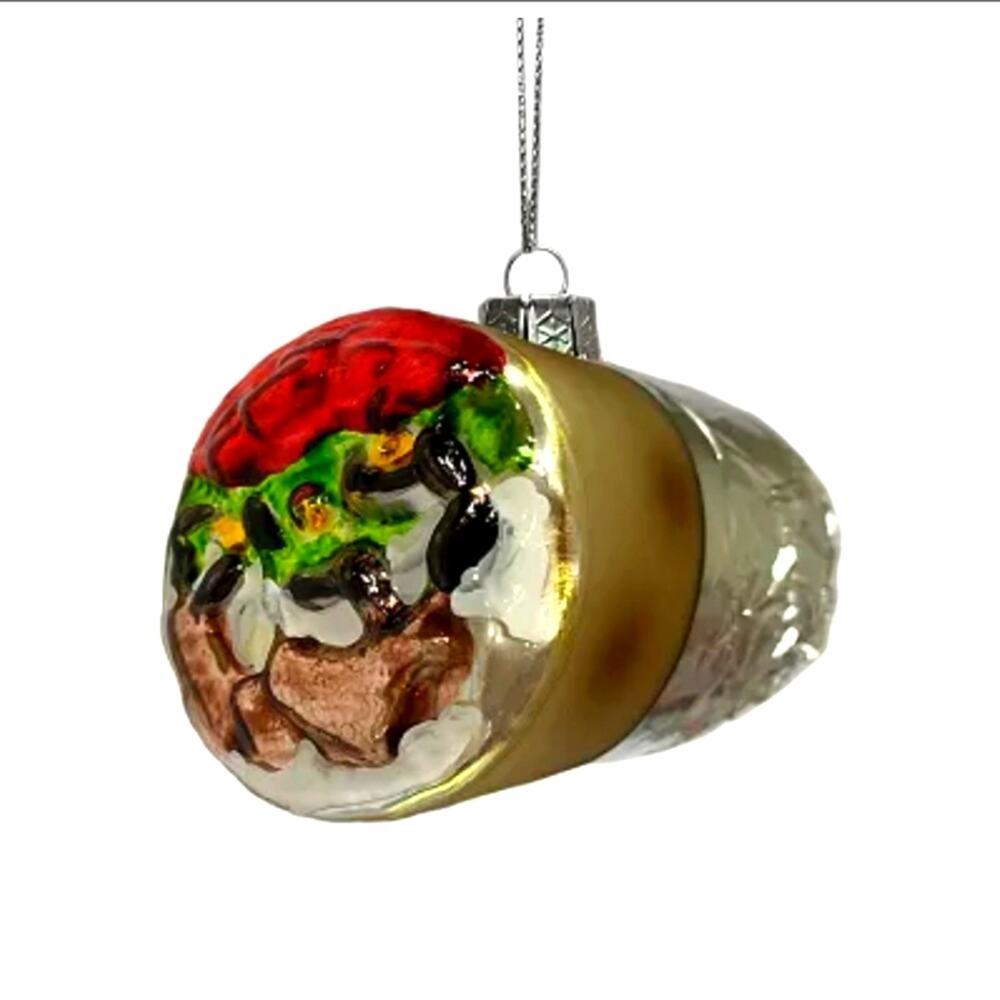 Chipotle Wrapped Stuffed‎ Burrito Glass Christmas Ornament